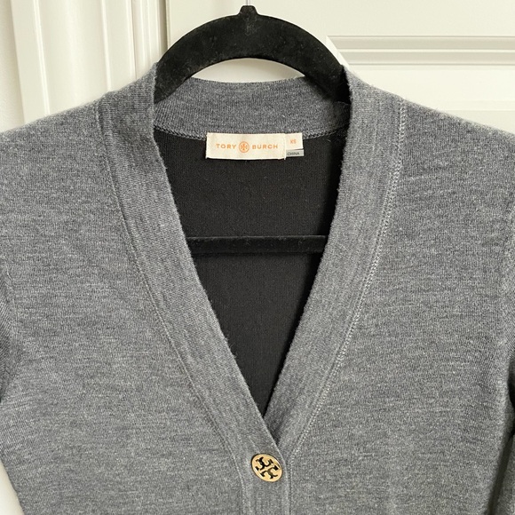 Tory Burch Light Knit Wool Cardigan Gray and Black - Picture 3 of 8